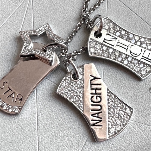 โจ Stunning Edgy .925 Sterling Silver Star Nice Naughty Dog Tag Necklace - Picture 3 of 16